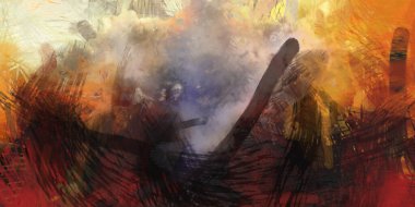 Soyut arkaplanda pürüzlü fırça darbeleri. Fırça boyası. Renkli boya darbeleri. Eşsiz duvar sanatı. Tuvaldeki modern sanat. Renkli çağdaş sanat eserleri.