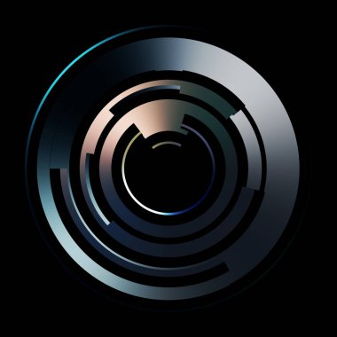 Gelecekçi hud arayüzü elementi. Soyut geometrik arkaplan. Dijital teknolojinin grafiksel çizimi siyah arkaplanda izole edildi..