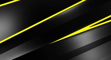 Metin için kopyalama alanı olan soyut siyah paneller. Üç boyutlu illüstrasyon. Renkli ışık özellikli koyu renk tasarım şablonu. Zarif geometrik parlak çizgili arka plan. Minimalist geometrik kapak grafiği.