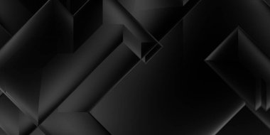 Siyah üç boyutlu geometrik arkaplan. Moda lüks minimalist tasarım. Geometrik şablon. Karanlık elementleri olan birinci sınıf soyut duvar kâğıdı. Poster, broşür, sunum, web sitesi için özel tasarım.