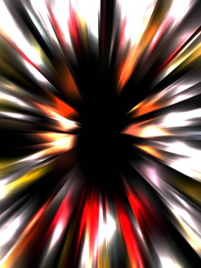 Siyah arkaplanda izole edilmiş dinamik ışık ışınları. Parlayan renkli ışık parçacıklarının grafiksel 2d çizimi.