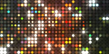 Parlak desenli duvar kağıdı. Sahne ışıkları olan renkli ışıkların ihtişamlı arkaplanı. Parlayan ışıklar siyah arka planda parti izleri. Sahne veya stadyum ışıklarının dijital illüstrasyonu. 