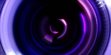 Fotoğraf makinesi konsepti. Soyut arkaplan. Dönen ışık ışınları. Hareketli kavramsal duvar kağıdı. Grafik dijital illüstrasyon. Parlayan neon ışıkları. Parlak sunum tasarım şablonu.