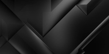 Siyah üç boyutlu geometrik arkaplan. Moda lüks minimalist tasarım. Geometrik şablon. Karanlık elementleri olan birinci sınıf soyut duvar kâğıdı. Poster, broşür, sunum, web sitesi için özel tasarım.