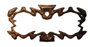 Üç boyutlu metalik illüstrasyon. Beyaz arka planda izole edilmiş fantezi çerçevesi. Davetiyeler, posterler, menü, hatıra defteri ve sunum için mükemmel. Metnin için şablon.