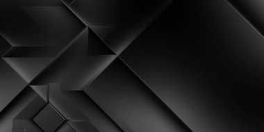 Siyah üç boyutlu geometrik arkaplan. Moda lüks minimalist tasarım. Geometrik şablon. Karanlık elementleri olan birinci sınıf soyut duvar kâğıdı. Poster, broşür, sunum, web sitesi için özel tasarım.
