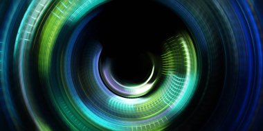 Fotoğraf makinesi konsepti. Soyut arkaplan. Dönen ışık ışınları. Hareketli kavramsal duvar kağıdı. Grafik dijital illüstrasyon. Parlayan neon ışıkları. Parlak sunum tasarım şablonu.