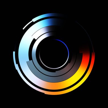 Gelecekçi hud arayüzü elementi. Soyut geometrik arkaplan. Dijital teknolojinin grafiksel çizimi siyah arkaplanda izole edildi..