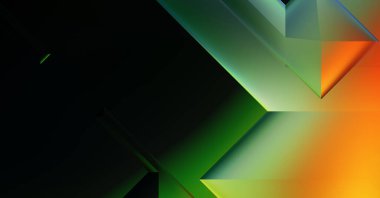 Geometrik dinamik şekiller. Gölgeli teknoloji dijital şablonu ve gradyan arka planda ışıklar. Modern basit geometrik renk gradyanı soyut arkaplan. 3B illüstrasyon. 