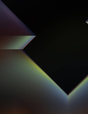 Geometrik dinamik şekiller. Gölgeli teknoloji dijital şablonu ve gradyan arka planda ışıklar. Modern basit geometrik renk gradyanı soyut arkaplan. 3B illüstrasyon. 