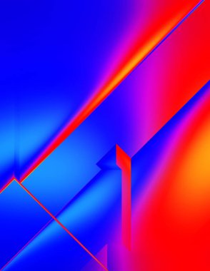 3 boyutlu illüstrasyon. Moda, basit geometrik renk gradyan arkaplan. Geometrik dinamik şekiller. Gölgeli teknoloji dijital şablonu ve gradyan arkaplanda ışıklar.  