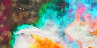 Kova desenli illüstrasyon. Çağdaş ve modern doku. Soyut renk boyama arka planı. Yaratıcı ve sanatsal duvar kağıdı. Fırçalanmış şekilleri ve lekeleri olan sanatsal duvar..