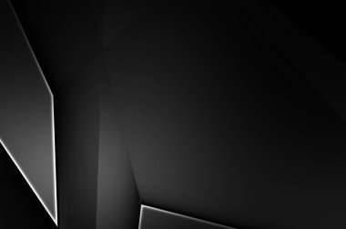 Lüks minimalist tasarım. Fütürist şablon. Karanlık elementleri olan birinci sınıf soyut duvar kâğıdı. Zarif bir zemin. Siyah üç boyutlu geometrik arkaplan. Poster, broşür, sunum için tasarım.