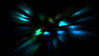 Parlayan ışıkları hareket ettirmenin havalı arka planı. Tasarımınız için canlı renkli bir portal şablonu. Işık ışınları ve hareket halindeki ışıldayan parçacıklar bir solucan deliği şekli oluşturuyor..