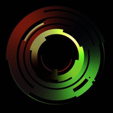 Gelecekçi hud arayüzü elementi. Soyut geometrik arkaplan. Dijital teknolojinin grafiksel çizimi siyah arkaplanda izole edildi..