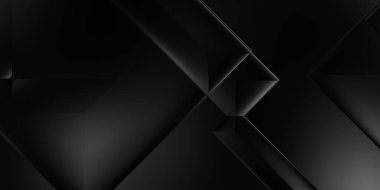 Siyah üç boyutlu geometrik arkaplan. Moda lüks minimalist tasarım. Geometrik şablon. Karanlık elementleri olan birinci sınıf soyut duvar kâğıdı. Poster, broşür, sunum, web sitesi için özel tasarım.