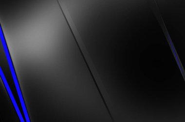 Metin için kopyalama alanı olan soyut siyah paneller. Üç boyutlu illüstrasyon. Renkli ışık özellikli koyu renk tasarım şablonu. Zarif geometrik parlak çizgili arka plan. Minimalist geometrik kapak grafiği.