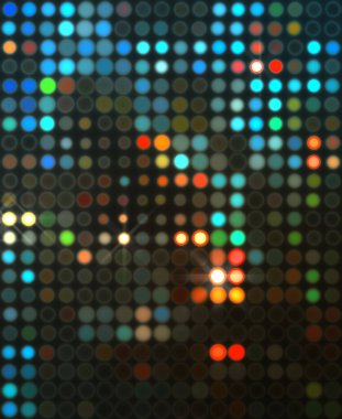 Parlak desenli duvar kağıdı. Sahne ışıkları olan renkli ışıkların ihtişamlı arkaplanı. Parlayan ışıklar siyah arka planda parti izleri. Sahne veya stadyum ışıklarının dijital illüstrasyonu. 