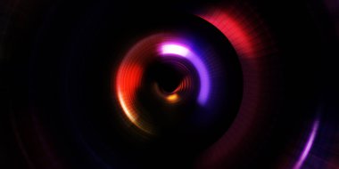 Parlayan neon ışıkları. Parlak sunum tasarım şablonu. Fotoğraf makinesi konsepti. Soyut arkaplan. Dönen ışık ışınları. Hareketli kavramsal duvar kağıdı. Grafik dijital illüstrasyon. 