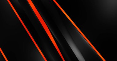 Metin için kopyalama alanı olan soyut siyah paneller. Üç boyutlu illüstrasyon. Renkli ışık özellikli koyu renk tasarım şablonu. Zarif geometrik parlak çizgili arka plan. Minimalist geometrik kapak grafiği.