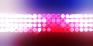 Parlak desenli duvar kağıdı. Sahne ışıkları olan renkli ışıkların ihtişamlı arkaplanı. Parlayan ışıklar siyah arka planda parti izleri. Sahne veya stadyum ışıklarının dijital illüstrasyonu. 