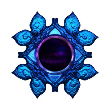 Beyaz arka planda izole bir mücevher. Mücevherli bir fantezi mücevherin 3 boyutlu görüntüsü. Masal elementi. Lüks grafik duvar kağıdı.