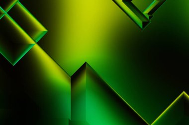 3 boyutlu illüstrasyon. Moda, basit geometrik renk gradyan arkaplan. Geometrik dinamik şekiller. Gölgeli teknoloji dijital şablonu ve gradyan arkaplanda ışıklar.  