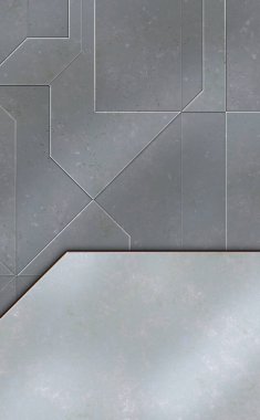 Katmanlı paneller. Fütürist soyut duvar kağıdı. Geometrik teknolojik yansıtıcı arka plan 3D metalik doku. Uzay gemisi desen yüzeyi.