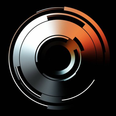 Gelecekçi hud arayüzü elementi. Soyut geometrik arkaplan. Dijital teknolojinin grafiksel çizimi siyah arkaplanda izole edildi..