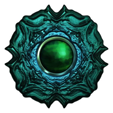 Beyaz arka planda izole bir mücevher. Mücevherli bir fantezi mücevherin 3 boyutlu görüntüsü. Masal elementi. Lüks grafik duvar kağıdı.