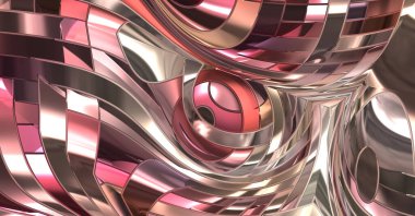 Metalik panel dokusunun 3 boyutlu çizimi. Renkli, parlak, soyut duvar kağıdı. Geometrik teknolojik parlak yansıtıcı arka plan. Yaratıcı parlak kavramsal arkaplan.