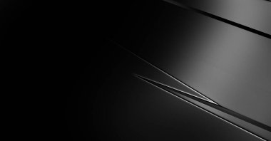 Geometrik katmanlı 3 boyutlu siyah arkaplan. Soyut koyu fütüristik duvar kağıdı. Zarif, parlak çizgili arka plan. Poster, broşür, sunum ve web sitesi için geometrik şablon tasarımı.