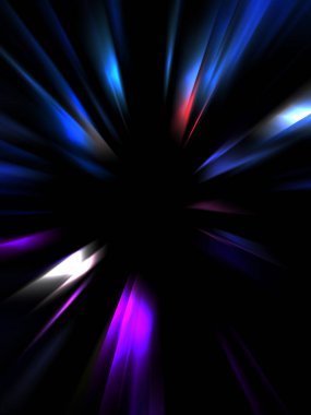 Siyah arkaplanda izole edilmiş dinamik ışık ışınları. Parlayan renkli ışık parçacıklarının grafiksel 2d çizimi.