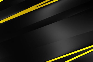 Metin için kopyalama alanı olan soyut siyah paneller. Üç boyutlu illüstrasyon. Renkli ışık özellikli koyu renk tasarım şablonu. Zarif geometrik parlak çizgili arka plan. Minimalist geometrik kapak grafiği.