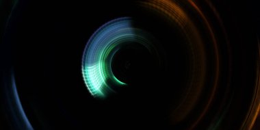 Fotoğraf makinesi konsepti. Soyut arkaplan. Dönen ışık ışınları. Hareketli kavramsal duvar kağıdı. Grafik dijital illüstrasyon. Parlayan neon ışıkları. Parlak sunum tasarım şablonu.