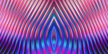 Renkli dalgalı yansıtıcı duvar kağıdının üç boyutlu çizimi. Duvar kağıdı, afiş, arkaplan, kart, kitap kapağı veya web sitesi için grafiksel illüstrasyon. Soyut parlak arkaplan.