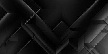 Siyah üç boyutlu geometrik arkaplan. Moda lüks minimalist tasarım. Geometrik şablon. Karanlık elementleri olan birinci sınıf soyut duvar kâğıdı. Poster, broşür, sunum, web sitesi için özel tasarım.