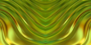 Renkli dalgalı yansıtıcı duvar kağıdının üç boyutlu çizimi. Duvar kağıdı, afiş, arkaplan, kart, kitap kapağı veya web sitesi için grafiksel illüstrasyon. Soyut parlak arkaplan.