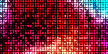 Parlayan ışıklar siyah arka planda parti izleri. Sahne veya stadyum ışıklarının dijital illüstrasyonu. Parlak desenli duvar kağıdı. Sahne ışıkları ile renkli ışıkların ihtişamlı arkaplanı.