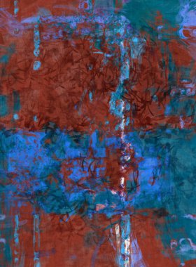 Kaotik resim. Taranmış Boyalı Soyut Arkaplan. Tuval üzerinde etkileyici fırçalanmış resim. Fırça darbesi ile boyanmış. Kaos duvarı sanatı. Sanatsal canlılık ve renkli duvar kağıdı.