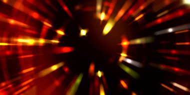 Parlayan ışıkları hareket ettirmenin havalı arka planı. Tasarımınız için canlı renkli bir portal şablonu. Işık ışınları ve hareket halindeki ışıldayan parçacıklar bir solucan deliği şekli oluşturuyor..