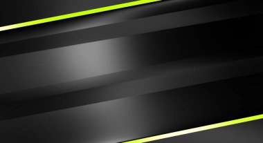 Metin için kopyalama alanı olan soyut siyah paneller. Üç boyutlu illüstrasyon. Renkli ışık özellikli koyu renk tasarım şablonu. Zarif geometrik parlak çizgili arka plan. Minimalist geometrik kapak grafiği.