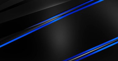 Metin için kopyalama alanı olan soyut siyah paneller. Üç boyutlu illüstrasyon. Renkli ışık özellikli koyu renk tasarım şablonu. Zarif geometrik parlak çizgili arka plan. Minimalist geometrik kapak grafiği.