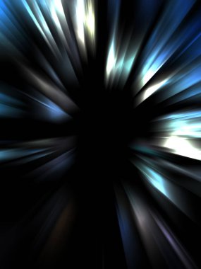 Siyah arkaplanda izole edilmiş dinamik ışık ışınları. Parlayan renkli ışık parçacıklarının grafiksel 2d çizimi.