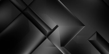 Siyah üç boyutlu geometrik arkaplan. Moda lüks minimalist tasarım. Geometrik şablon. Karanlık elementleri olan birinci sınıf soyut duvar kâğıdı. Poster, broşür, sunum, web sitesi için özel tasarım.