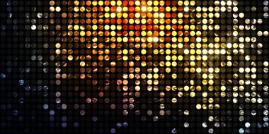 Parlayan ışıklar siyah arka planda parti izleri. Sahne veya stadyum ışıklarının dijital illüstrasyonu. Parlak desenli duvar kağıdı. Sahne ışıkları ile renkli ışıkların ihtişamlı arkaplanı.