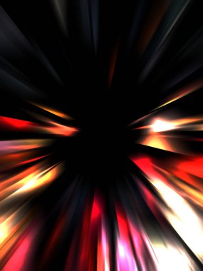 Siyah arkaplanda izole edilmiş dinamik ışık ışınları. Parlayan renkli ışık parçacıklarının grafiksel 2d çizimi.