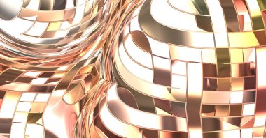 Metalik panel dokusunun 3 boyutlu çizimi. Renkli, parlak, soyut duvar kağıdı. Geometrik teknolojik parlak yansıtıcı arka plan. Yaratıcı parlak kavramsal arkaplan.