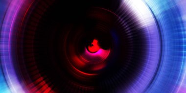 Parlayan neon ışıkları. Parlak sunum tasarım şablonu. Fotoğraf makinesi konsepti. Soyut arkaplan. Dönen ışık ışınları. Hareketli kavramsal duvar kağıdı. Grafik dijital illüstrasyon. 