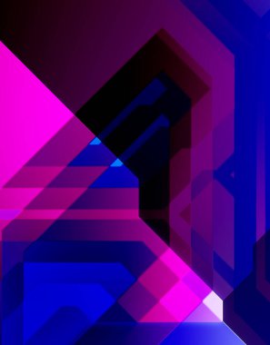 Geometrik arkaplan minimalist tasarımı. Bir teknoloji planının dijital illüstrasyonu. Fütürist şablon arkaplanı. Renkli ve canlı geometrik şekiller katmanları var. Soyut yaratıcı konsept duvar kağıdı.